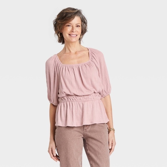 2/$30 Knox Rose New Size XXL Short Sleeve Cinched Waist Textured Top Petal Pink - Picture 1 of 11